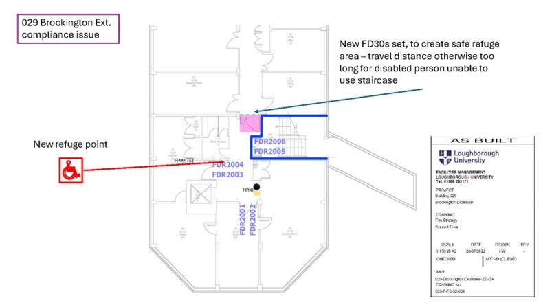 Floor Map of Brockington Extension showing new fire refuge point for compliance